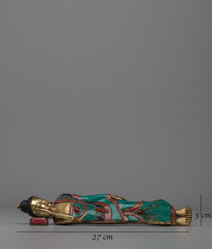 Brass Sleeping Buddha Statue | Symbolic Sleeping Buddha with Coral and Turquoise Inlay