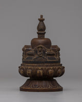 Hand-Carved Copper Stupa with Antique Finish