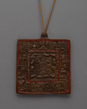 Handmade Brass Buddhist Locket with Oxidized Finish