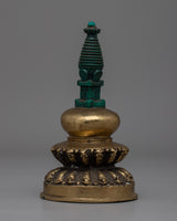 Hand-Carved Brass Stupa with Turquoise