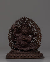 Hand-Carved Brass Mahakala Statue with Turquoise