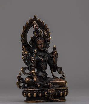 Oxidized Copper Green Tara Statue | Traditional Buddhist Statue for Meditation and Energy Work