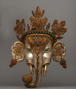 Handcrafted Ganesha Wall Mask in copper with silver and gold plating