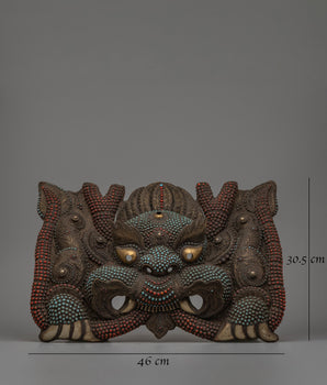 Handcrafted Copper Garuda Mask with Turquoise & Coral | Tibetan sacred wall art