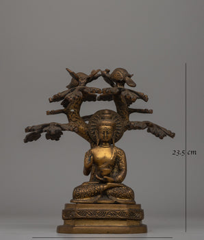 Amoghasiddhi Buddha Under Tree | Handcrafted Brass Statue for Serenity