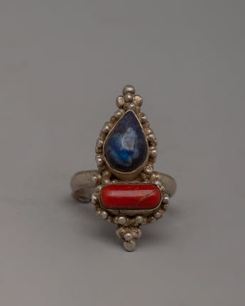 Silver Finger Ring with Copper Accents