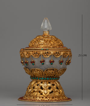Tibetan Crystal Rice Pot | Handcrafted Turquoise & Coral Decor