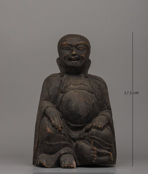 Hand-Carved Wooden Laughing Buddha | Wood Buddha Figurine