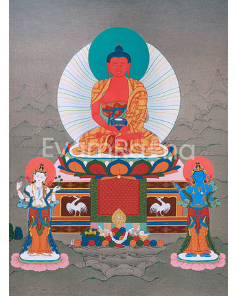 High-Quality Amitabha Buddha Giclee Canvas | Red Buddha Traditional Print | Wall Decors