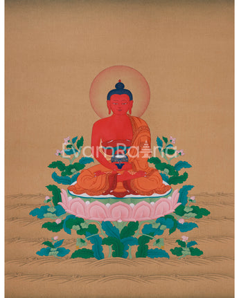 Minimal Red Buddha Amitabha Thangka | Enlightened Deity of Infinite Light