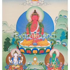 Traditional Amitayus Thangka Print | The Buddha of Boundless Life | Sacred Longevity Artwork
