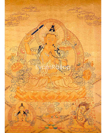 Arya Boddhisattva Manjushri Original Hand painted 24K Gold Style Tibetan Thangka