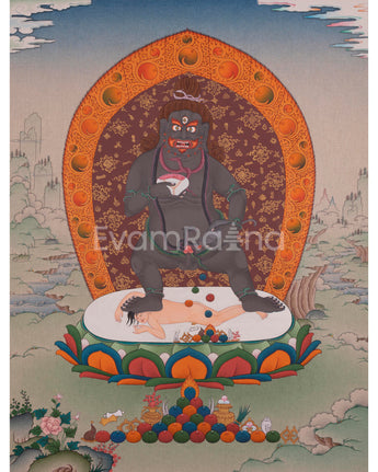 Traditional Black Dzambhala Thangka Print | Print on Cotton Canvas | Wall Decor