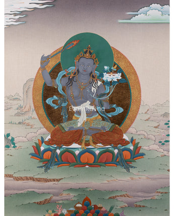 Black Manjushree Thangka Print