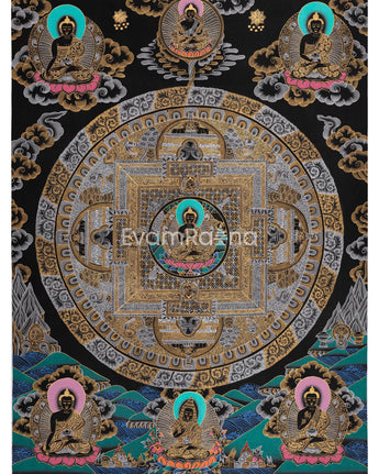 Black Silver and Gold Buddha Mandala