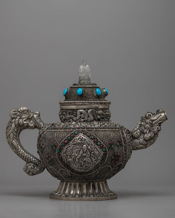 Silver Plated Tibetan Ritual Kettle