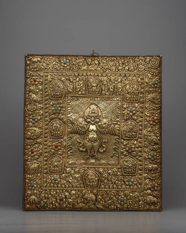 Tibetan Brass Garuda Thangka Wall Hanging | Auspicious Symbol of Spiritual Protection