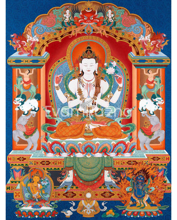 Chenrezig with Manjushri and Vajrapani Thangka