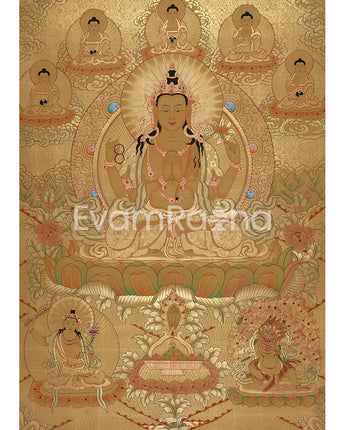 Full Gold Chengrezig Thangka
