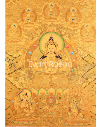 Full 24K Gold Style Avalokitesvara Chengrezig Thangka