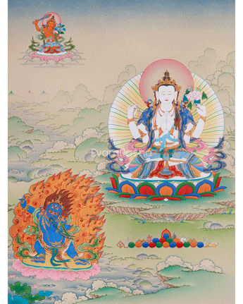 Thangka of Four-Armed Chenrezig, Compassion Buddha