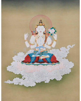 Original Hand-Painted Four-Armed Avalokiteshvara