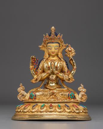 Gold Plated Buddhist Chenrezig Sculpture