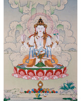 Hand-Painted 4 armed Avalokiteshvara Thangka
