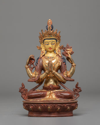 Gold Plated Statue of Bodhisattva Chenrezig