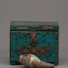 Handmade Wooden Tibetan Box With Sankha