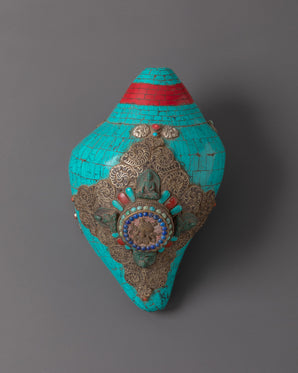 Buddhist Handmade Turquoise Conch | Spiritual Tool for Meditation & Rituals