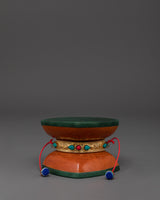 Authentic Tibetan Drum with Gold-Plated Copper and Sacred Stones
