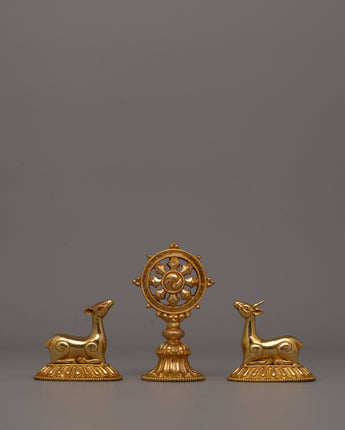 Copper Dharma Wheel and Deer Set