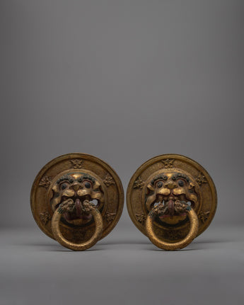 Pair of Buddhist Lion Head Door Knockers
