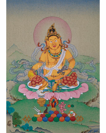 Hand-Painted Dzambhala Thangka, Guardian of Prosperity