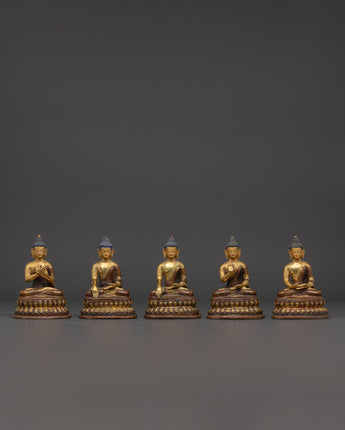 Set of Five Brass Buddha Statues