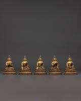 Set of Five Brass Buddha Statues