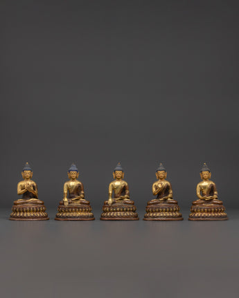 Set of Five Brass Buddha Statues