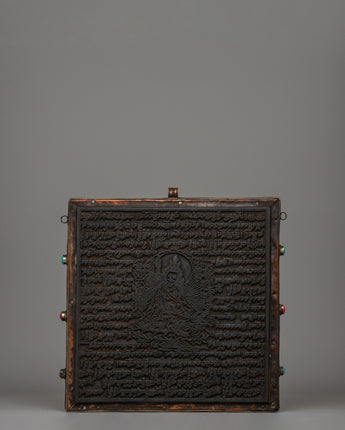 Hand-Carved Flag Stamp of Guru Rinpoche in Copper and Wood