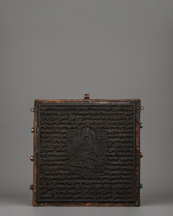 Hand-Carved Flag Stamp of Guru Rinpoche in Copper and Wood