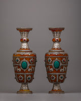 Tibetan Pair Silver Flower Vase