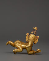 Ganesh Copper Gold-Plated Statue with Cora Stones