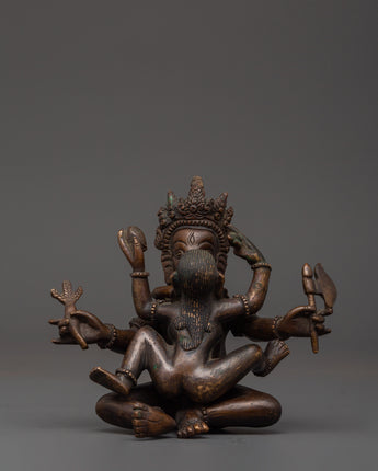 Oxidized Copper Ganesh with Consort Statue