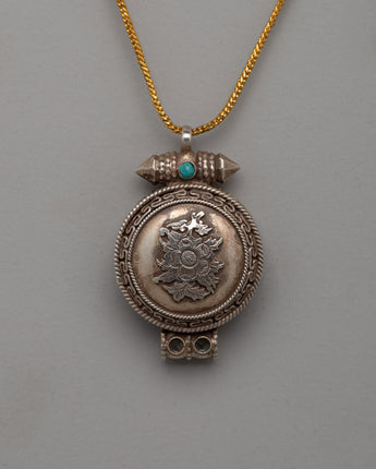Flower Design Tibetan Ghau Box Pendant