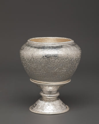Tibetan Pure Silver Golpa Rice Pot with Stand