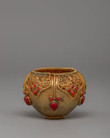 Copper Bowl with Filigree & Coral Stones