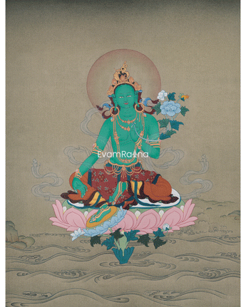 Hand-Painted Compassionate Goddess Green Tara Thangka