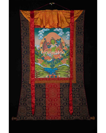Green Tara Thangka With Brocade