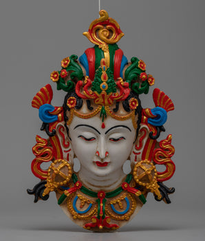 Green Tara Buddha Wall Hanging Face Mask | Compassionate Goddess Artwork