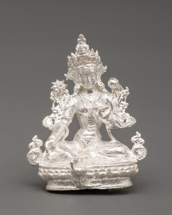 98% Silver Green Tara Statue